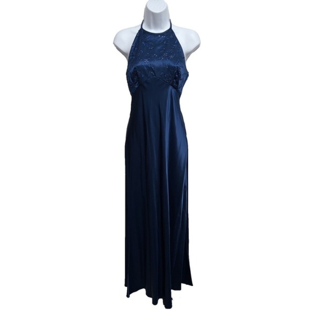 Vintage Whimsical Babydoll Satin Sequin Formal Maxi Prom Dress Gala Union Made